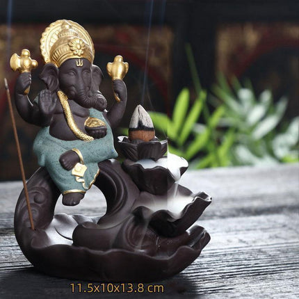 Ganesha Elephant God Tranquility Backflow Incense Holder for Serene Home Atmosphere