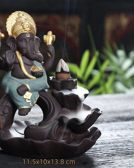 Ganesha Elephant God Tranquility Backflow Incense Holder for Serene Home Atmosphere