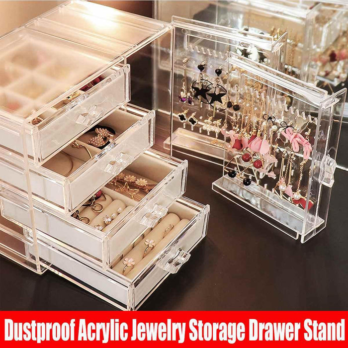 Elegant Clear Acrylic Jewelry Organizer with Drawers and Earrings Holder Stand