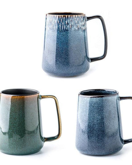 Classic Retro Ceramic Coffee Mug Set with Spoon and Lid - 600ml Capacity