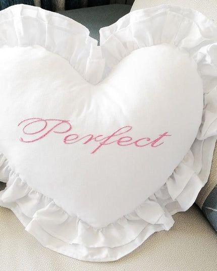 Romantic Heart Ruffle Cotton Pillow - Elegant Accent Cushion for Home Decor