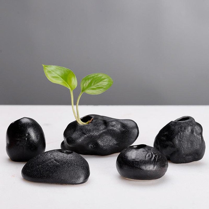 Zen-Inspired Black Stone Mini Vase for Elegant Home Decor