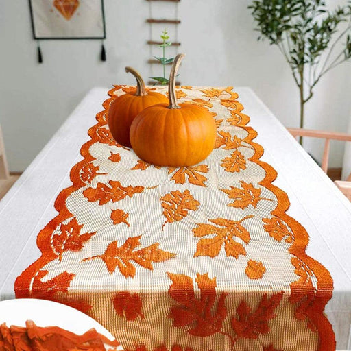 Add a touch of elegance to your table with Maple Leaf Lace Table Runner - Perfect for Fall Dinner Parties - Très Elite