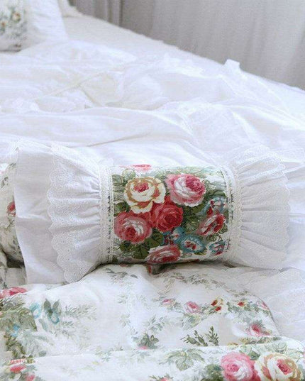 Charming European Lace Lumbar Pillow with Regal Ruffle Design
