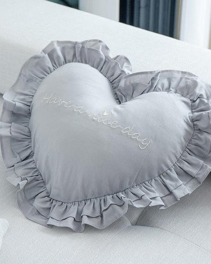 Romantic Heart Ruffle Cotton Pillow - Elegant Accent Cushion for Home Decor