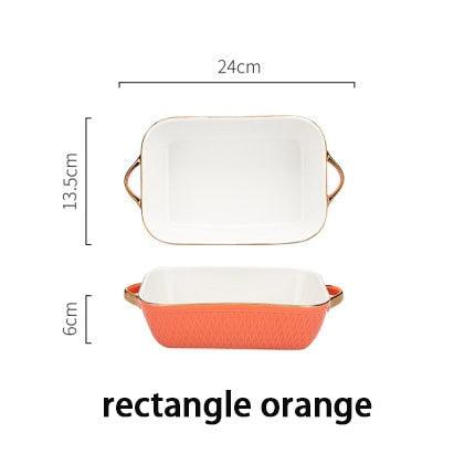 Blue and Orange Ceramic Baking Tray with Unique Handle Design
