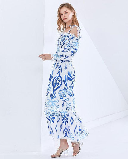 Vintage Elegance: Modern Off-Shoulder Dress with Retro Flair