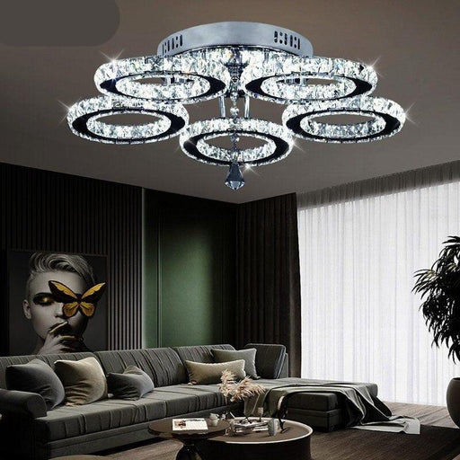 Modern Lustres K9 Crystal Chandelier Ceiling Lamps 3 Rings Stainless Steel Hanging Light Fixture 30W Led Pendant Lamp Home Deco-0-Très Elite-5 heads-China-Warm White-Très Elite