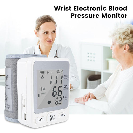 Smart Wireless Wrist Blood Pressure Monitor with Voice Activation and USB Recharge Capability