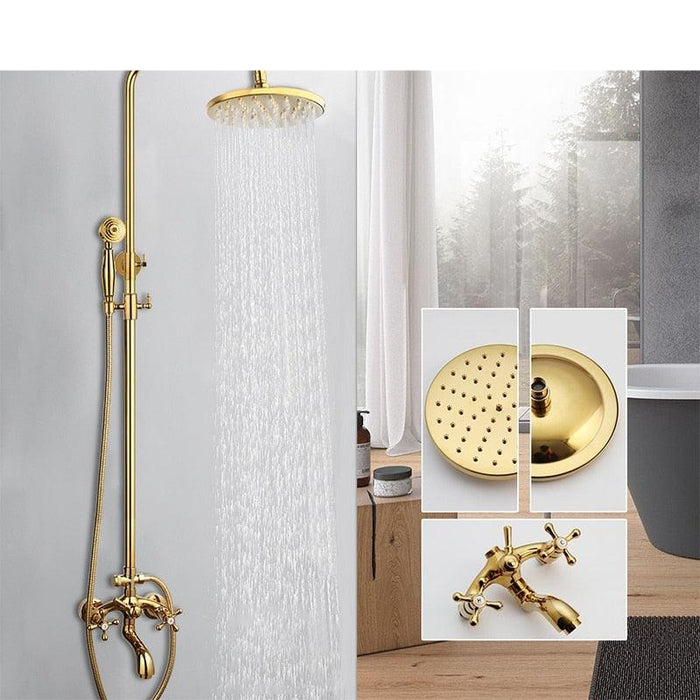 Golden Opulence Brass Bathroom Rainfall Shower Faucet Set