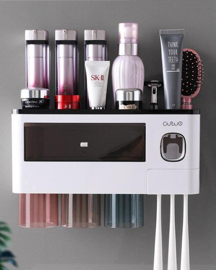 Magnetic Toothbrush and Toothpaste Storage System - Elegant Dustproof Organizer for Modern Bathrooms