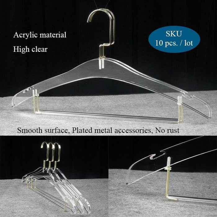 10-Piece Premium Acrylic Hangers Set with Hanging Bar for Elegant Closet Organization