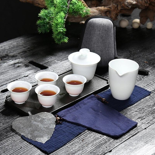 Zen Kung Fu Ceramic Gaiwan Tea Set with Portable Bag: Enhance Your Tea Ceremony Experience