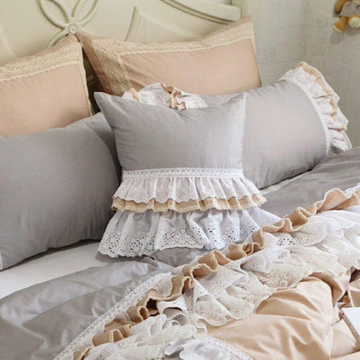 Elegant Floral Lace Ruffle Cotton Cushion Cover