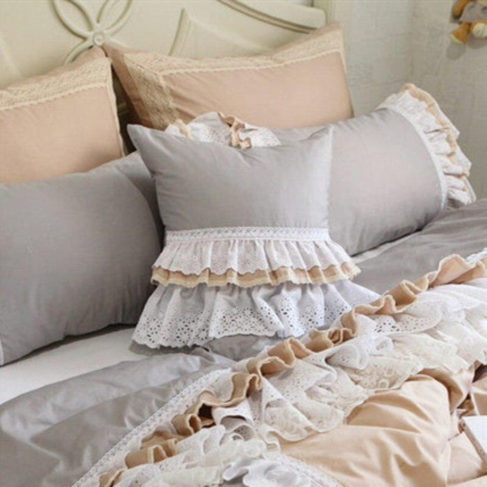 Elegant Floral Lace Ruffle Cotton Cushion Cover