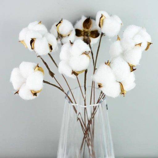 Elegant White Cotton Floral Arrangement Set - Lifelike Home Decor Stems