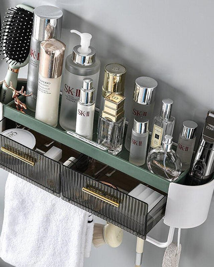 Elegant Gray and Green Wall-Mounted Storage Organizer with Versatile Functionality