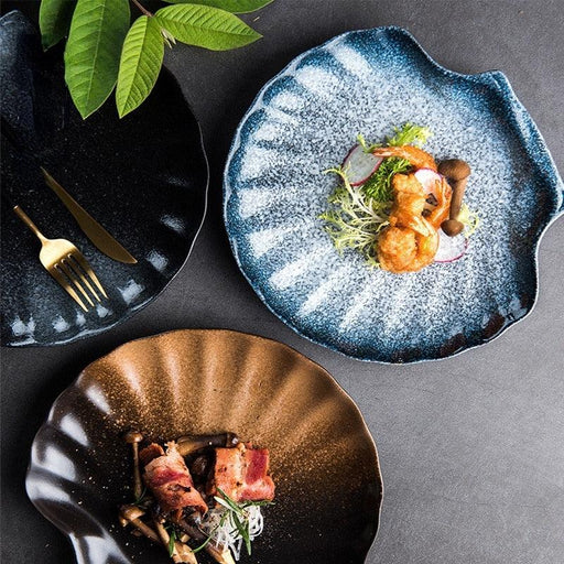 Elegant Japanese Handcrafted Ceramic Plate Set with Unique Designs for Fine Dining