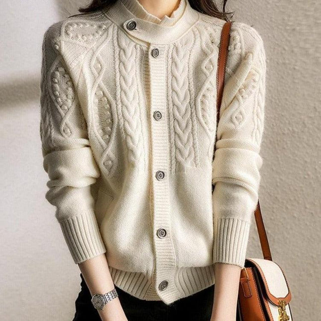 Korean Chic Cashmere High-Neck Sweater Coat for Timeless Elegance