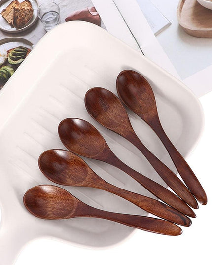 Elegant 5-Piece Japanese Wooden Spoon Set for Gourmet Dining