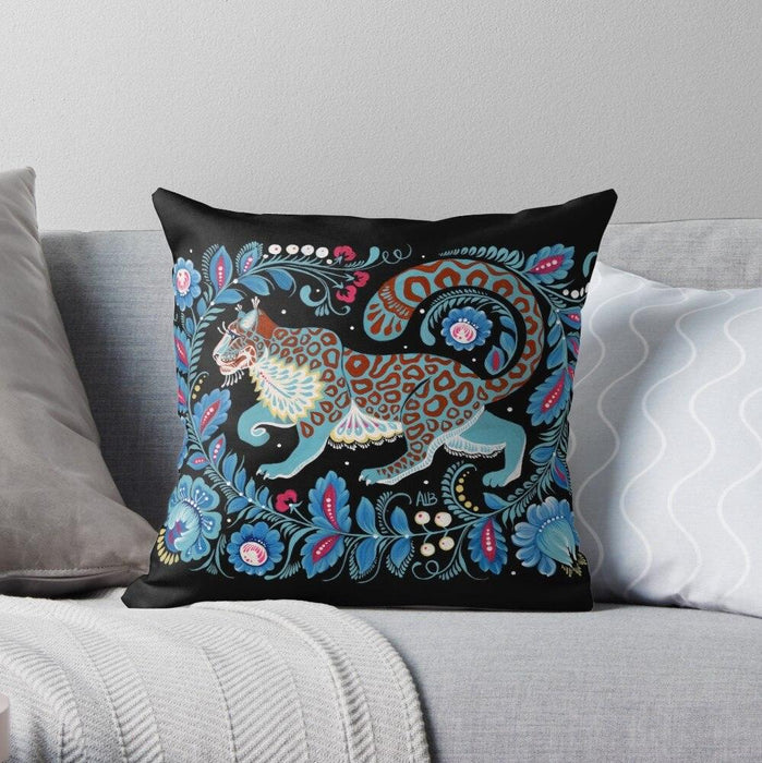 Whimsical Folk Art Linen Animal Pillow Cover