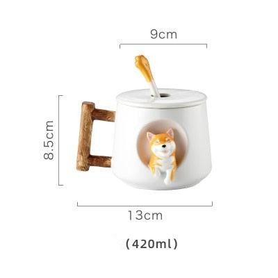 Charming Shiba Inu Akita Dog Ceramic Mug & Spoon Set - 420ml for Stylish Sipping