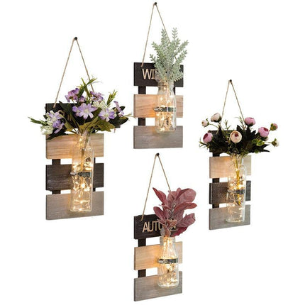 Elegant Wall-Mounted Hydroponic Planter with Scindapsus in Glass and Wood