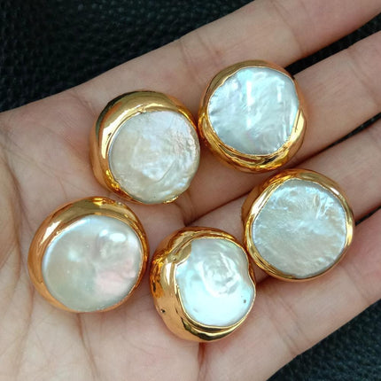 Sophisticated Gold Edged White Coin Pearl Beads Set for Stunning Jewelry Creations