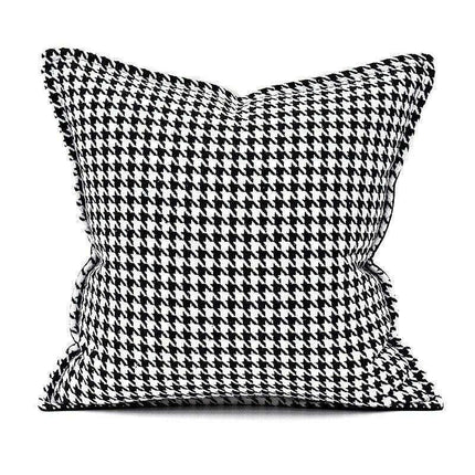 Elegant Black & White Grid Cushion Cover with Vibrant Orange Accent