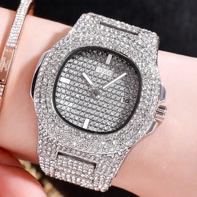 Faux Diamond Elegance Stainless Steel Timepiece
