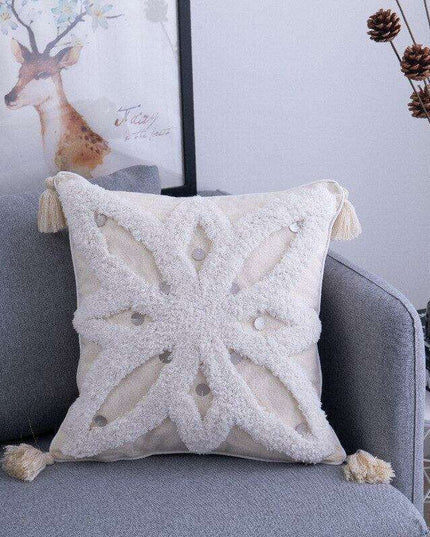 Beige Moroccan Diamond Textured Fringe Pillow Cover