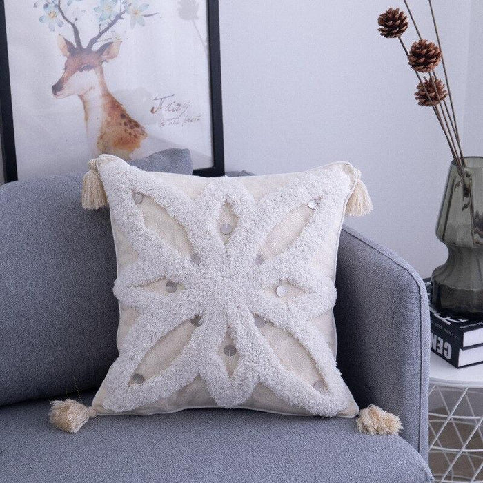 Moroccan Fringed Beige Pillow Cover