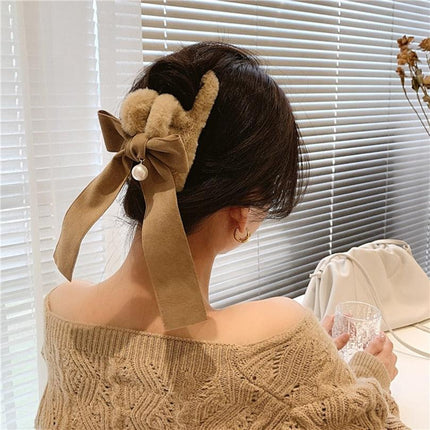 Chic Faux Fur Bow Hair Claw - Winter Essential Accessory for Women