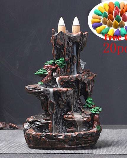 Tranquil Mountain River Backflow Incense Fountain with 100 Aromatic Cones
