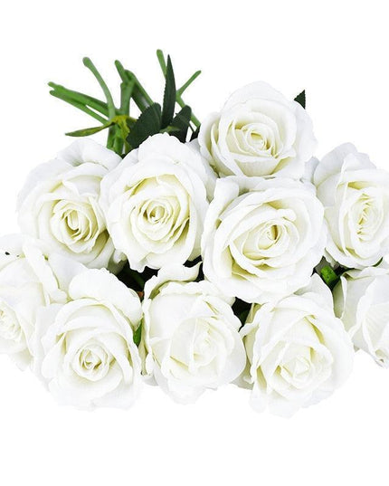 Luxurious 10-Piece Flannel Silk Rose Collection - Exquisite Floral Arrangement