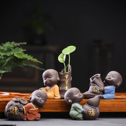 Serene Zen Tea Ritual Ensemble with Buddha and Monk Figurines