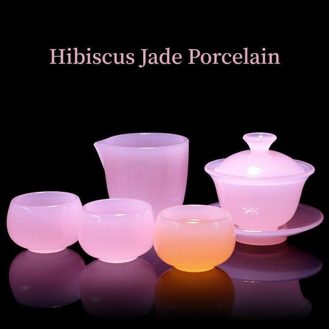 Hibiscus Pink Jade Porcelain Tea Cup Collection - Timeless Sophistication for Chinese Tea Ceremonies