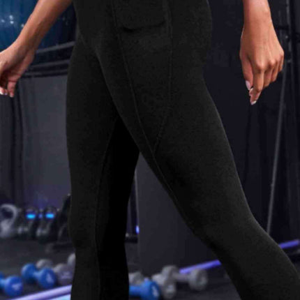 High-Waisted Active Leggings with Convenient Pockets - Durable Solid Design and Comfortable Wide Band for Fitness Enthusiasts