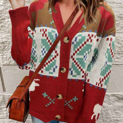 Stylish Women's Festive Knit Cardigan Sweater for Holiday Gatherings