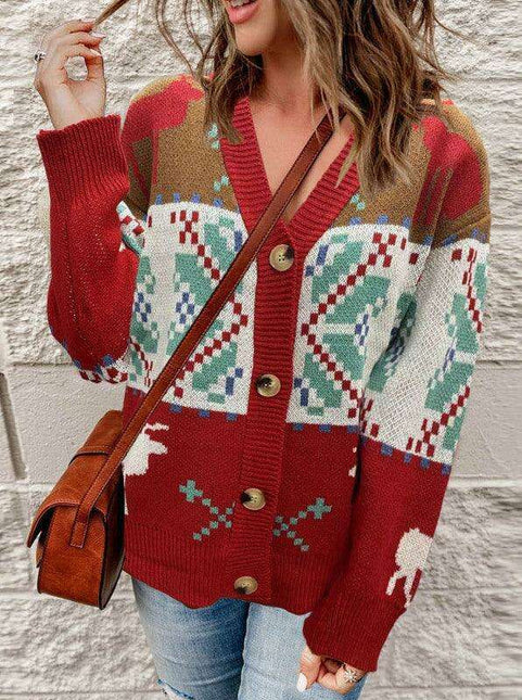 Stylish Women's Festive Knit Cardigan Sweater for Holiday Gatherings
