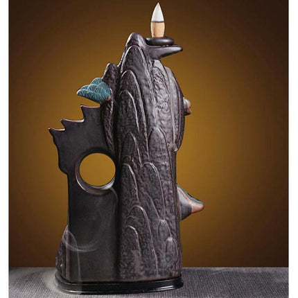 Illuminated Pine-Themed Backflow Incense Burner with Calming Waterfall Smoke Effect - Très Elite
