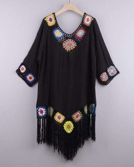 Tropical Chic: Embroidered Ombre Tassel Beach Cover-Up