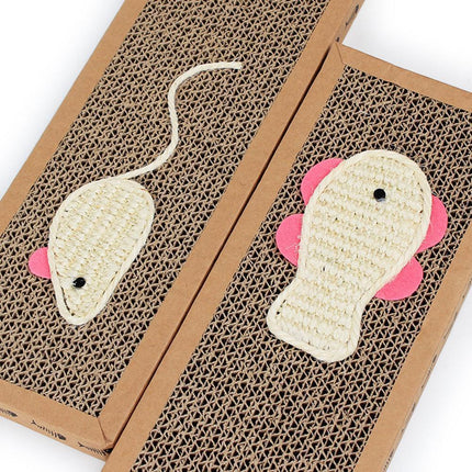 Interactive Cat Scratch Pad with Mouse/Fish Design and Cozy Bed Feature - Très Elite