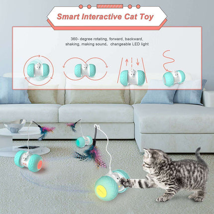 Interactive LED Cat Toy with Feathers and Squeaking Mouse - Très Elite