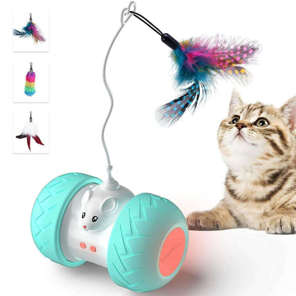 Interactive LED Cat Toy with Feathers and Squeaking Mouse - Très Elite
