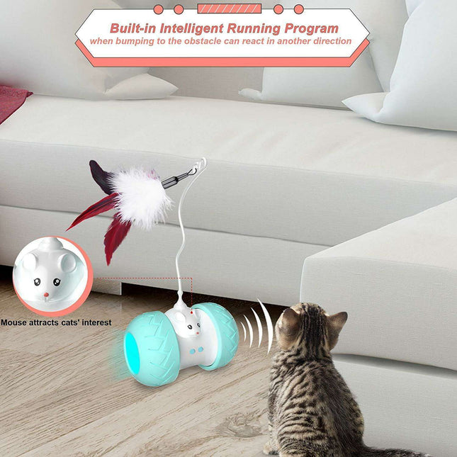 Interactive LED Cat Toy with Feathers and Squeaking Mouse