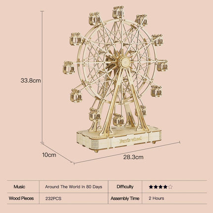 Interactive Musical Wooden Ferris Wheel Model Kit - Fun Educational Craft for All Ages - Très Elite