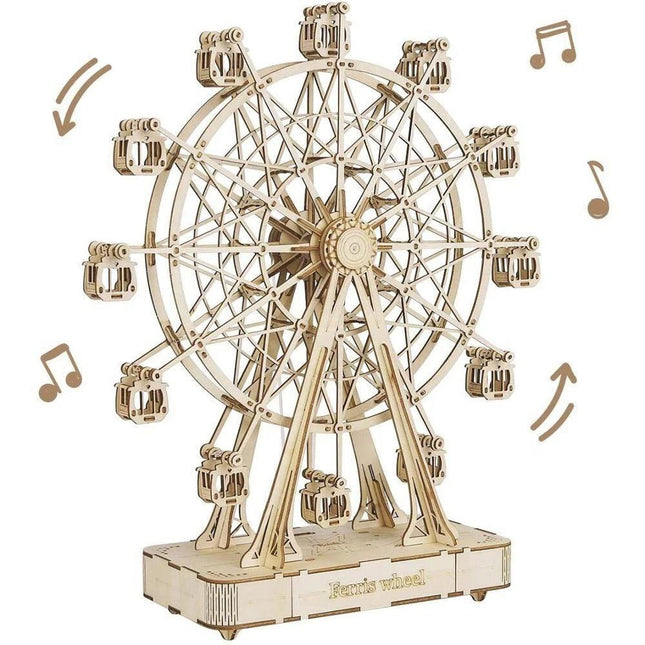 Interactive Musical Wooden Ferris Wheel Model Kit - Fun Educational Craft for All Ages