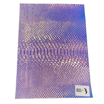 Iridescent Holographic Faux Leather Crafting Sheet with Snake Skin Embossing - Très Elite