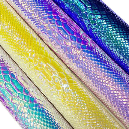 Iridescent Holographic Faux Leather Crafting Sheet with Snake Skin Embossing - Très Elite